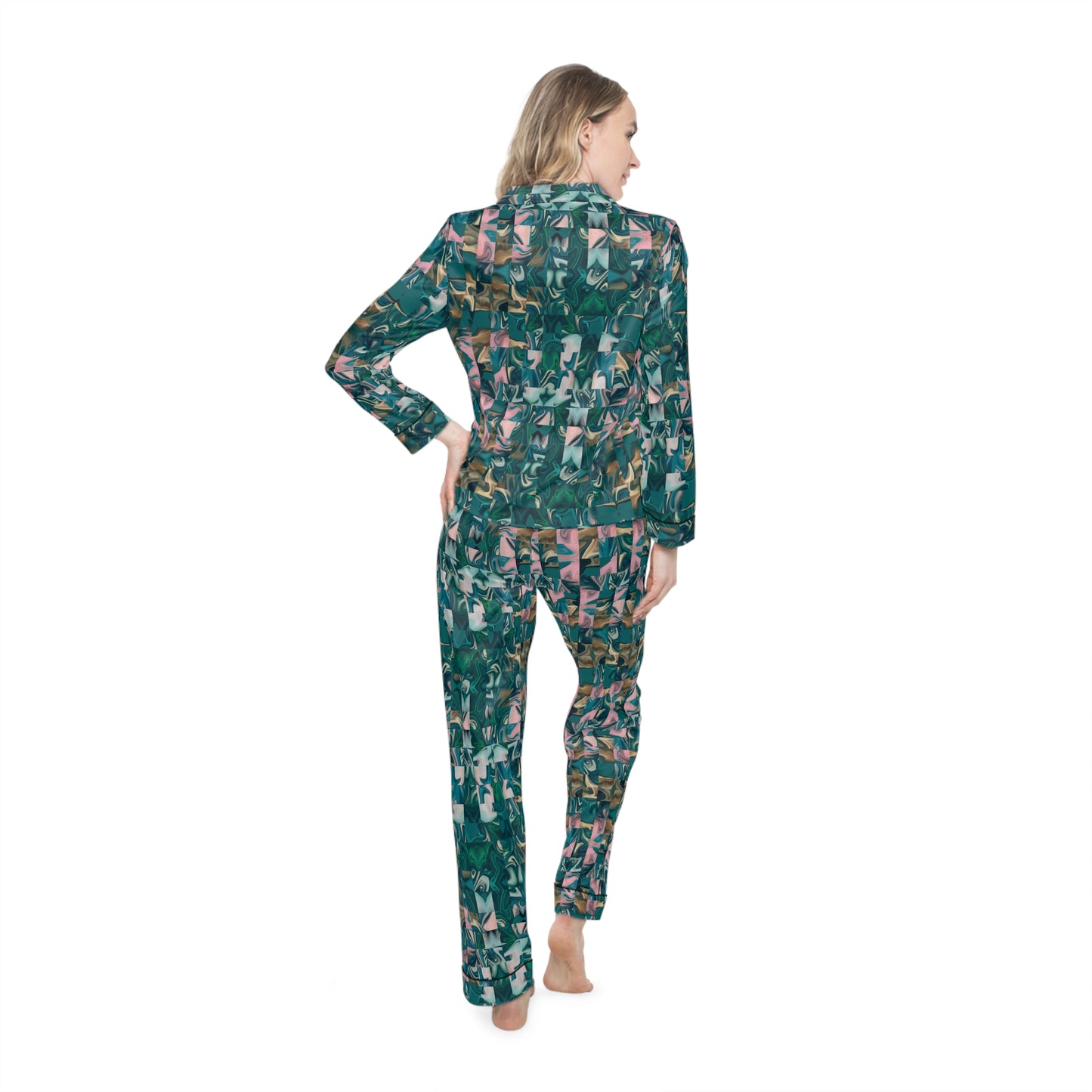 Garden Party Teal Women's Satin Pajamas