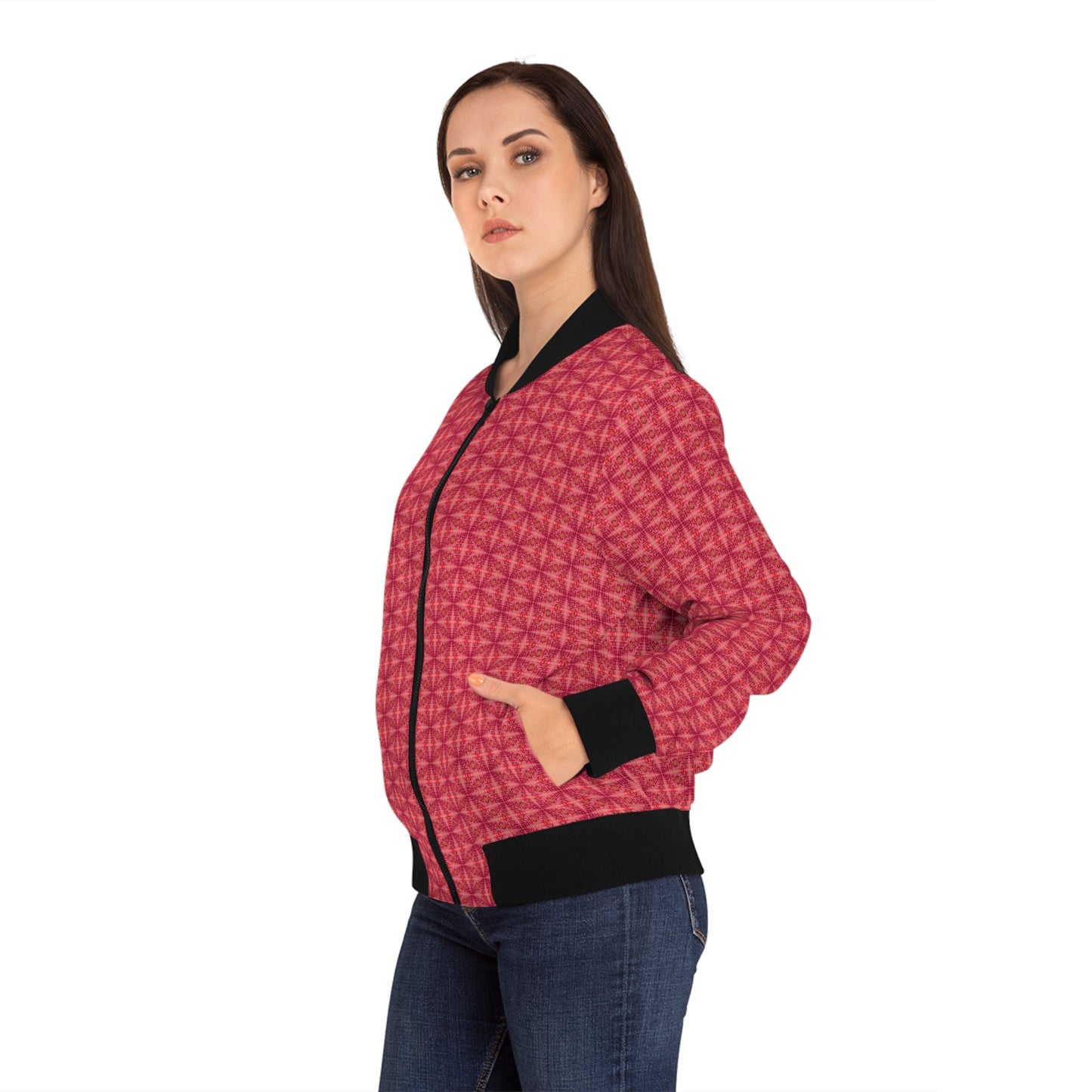 Shocking Pink All Over Print Women's Bomber Jacket