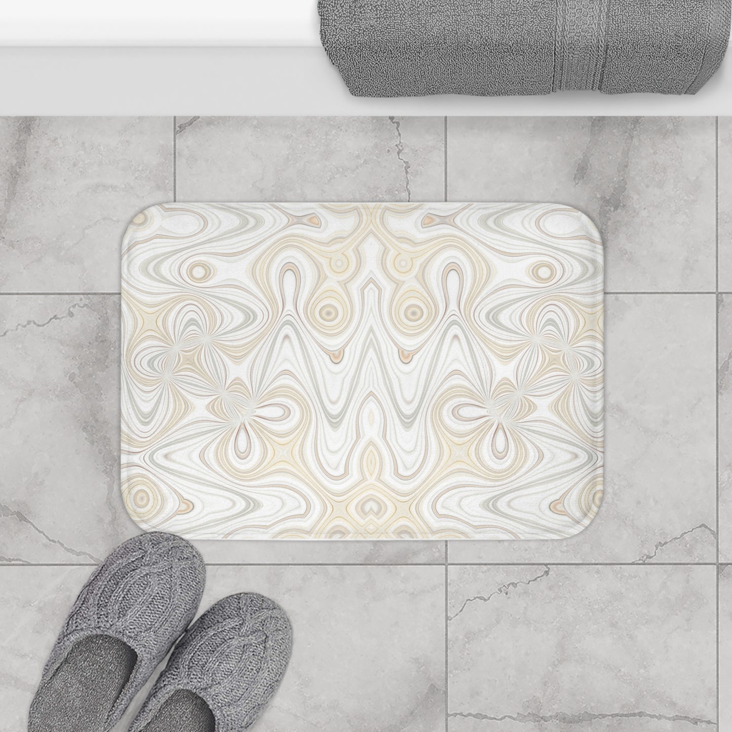 Elegant Swirling Bath Mat, Luxurious Bathroom Rug, Spa Decor, Soft Non-Slip Mat, Neutral Home Accent