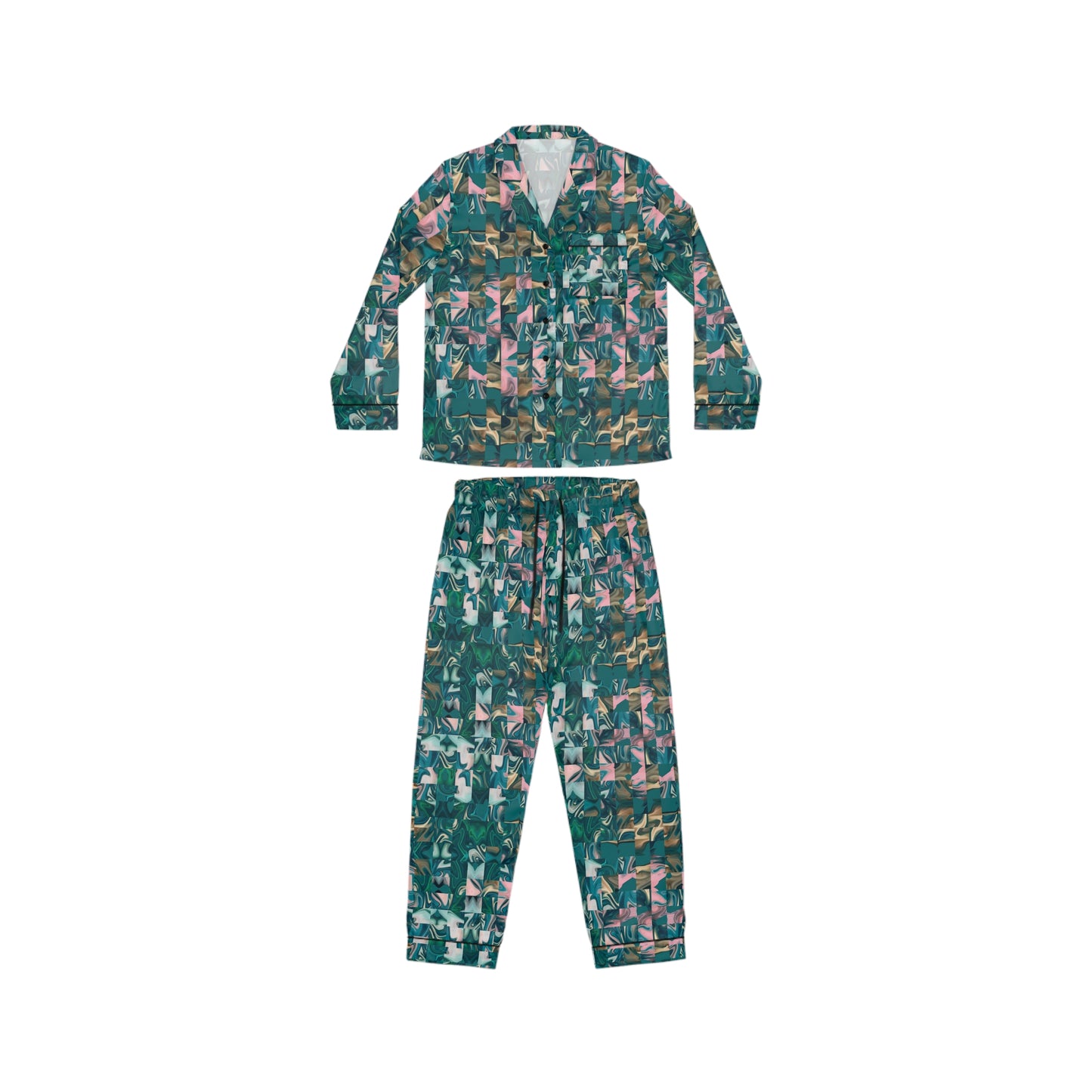 Garden Party Teal Women's Satin Pajamas